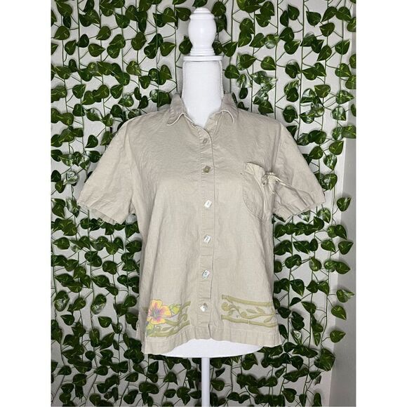 Vintage Blue Fin Pearl Button Up Collared Shirt - Picture 1 of 7